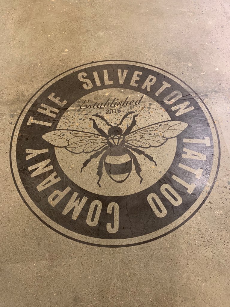 concrete floor polishing embedded decals logos stencils